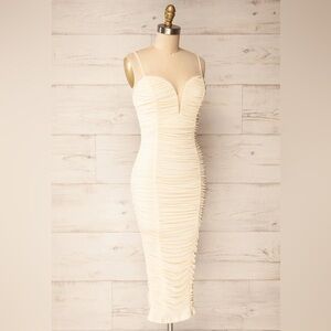 PRIVY Cream Ruched Dress